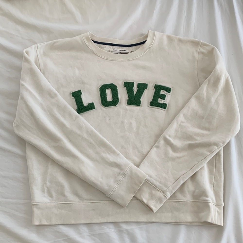 Tory Sport by Tory Burch French terry crew LOVE tennis pullover